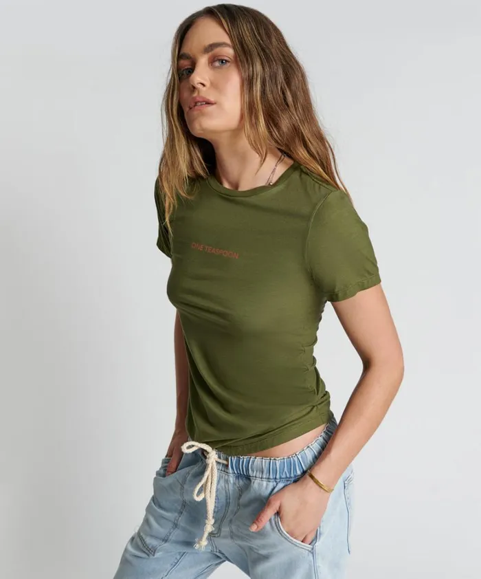 One Teaspoon Tees and Tanks BURNT OLIVE LOGO FITTED TEE 8211 Women