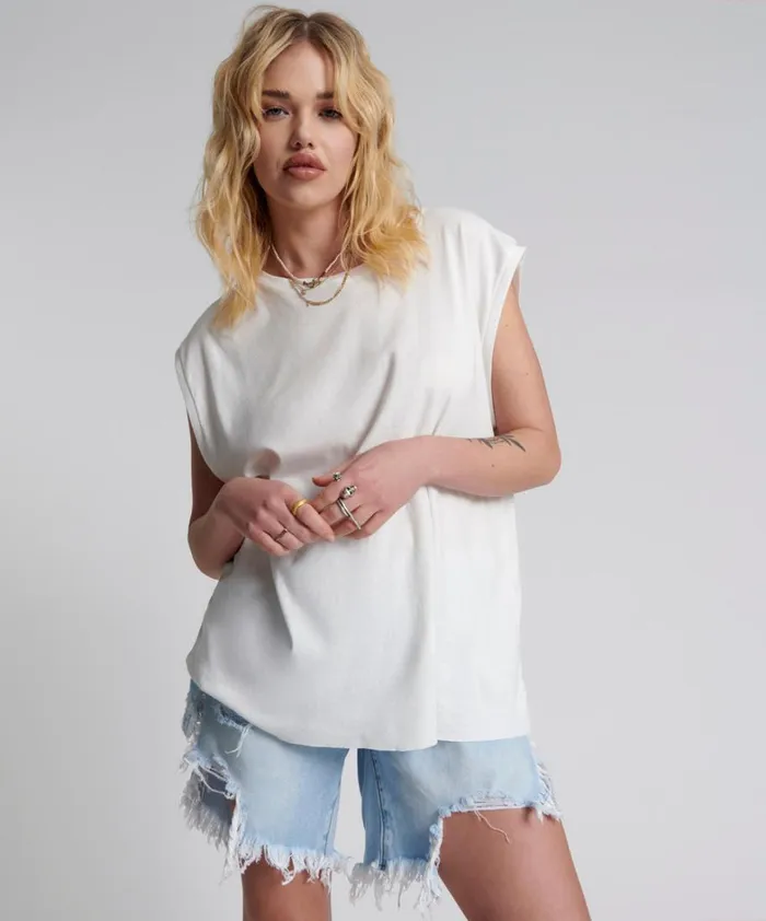 One Teaspoon Tees and Tanks FRESH WHITE BAMBOO LOGO UNISEX TANK 8211 Women