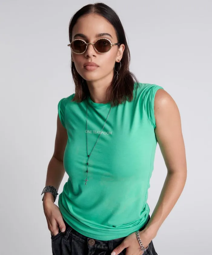 One Teaspoon Tees and Tanks ONE TEASPOON FITTED LOGO TEE GREEN 8211 Women
