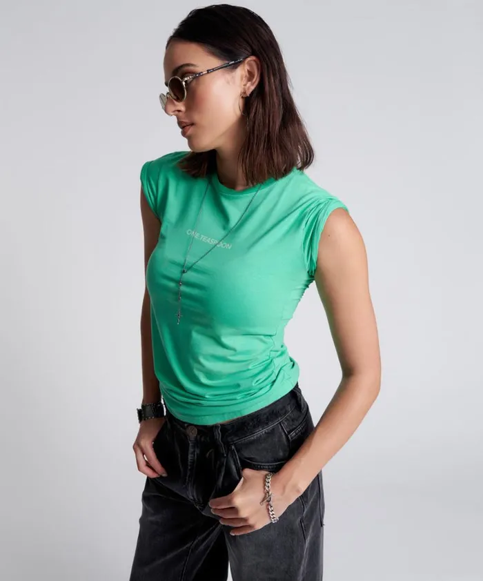 One Teaspoon Tees and Tanks ONE TEASPOON FITTED LOGO TEE GREEN 8211 Women One Teaspoon Tees and Tanks ONE TEASPOON FITTED LOGO TEE GREEN 8211 Women