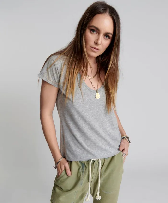 One Teaspoon Tees and Tanks ONE TEASPOON SCOOP NECK BASIC TEE GREY 8211 Women