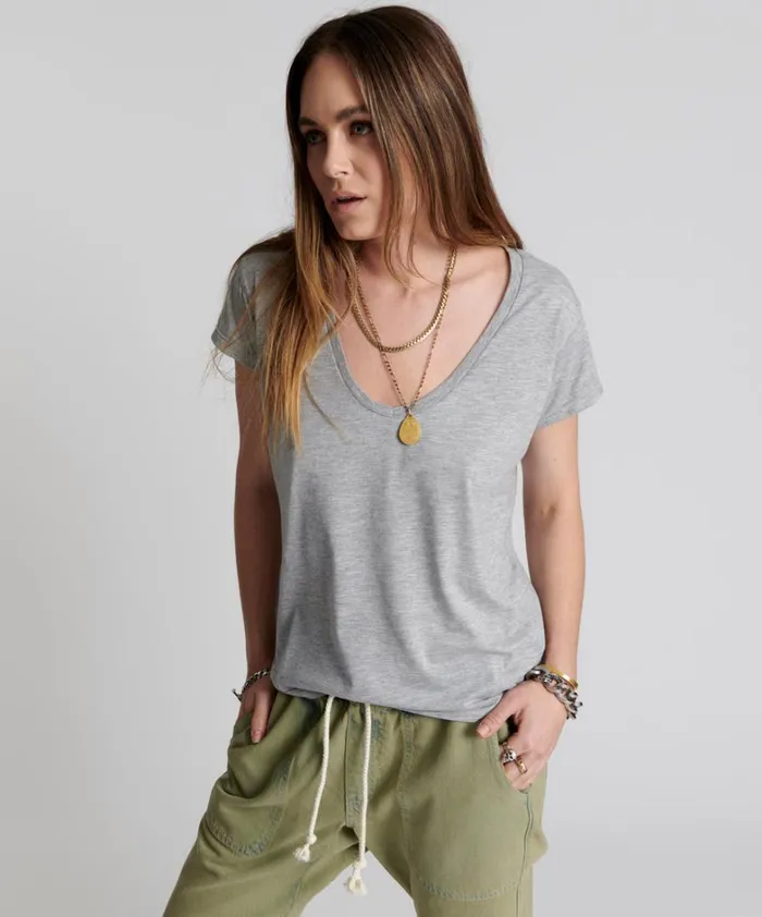 One Teaspoon Tees and Tanks ONE TEASPOON SCOOP NECK BASIC TEE GREY 8211 Women