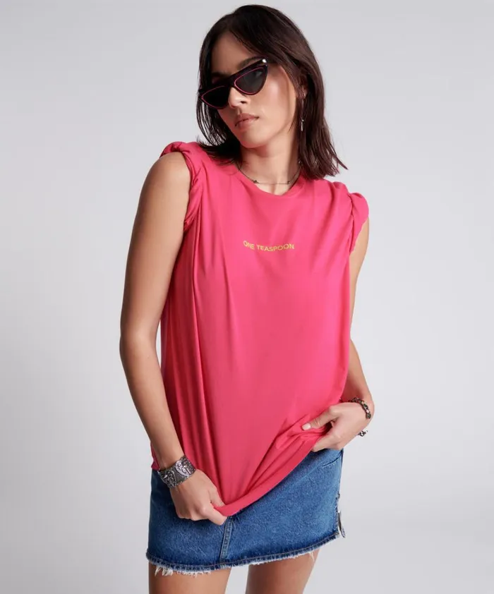One Teaspoon Tees and Tanks PINK GLO ONE TEASPOON ORGANIC LOGO UNISEX TEE 8211 Women