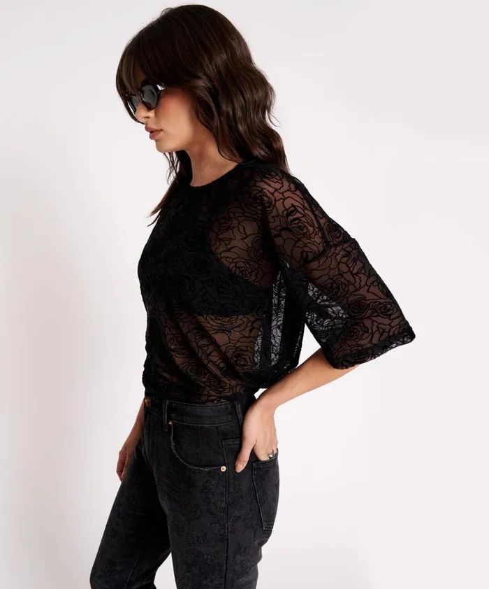 One Teaspoon Tees and Tanks POISON ROSE MESH TEE 8211 Women