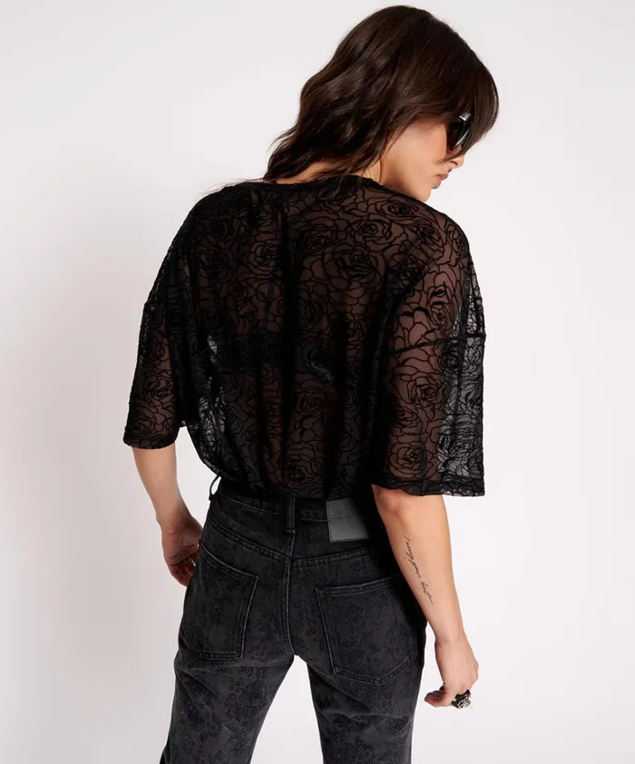 One Teaspoon Tees and Tanks POISON ROSE MESH TEE 8211 Women