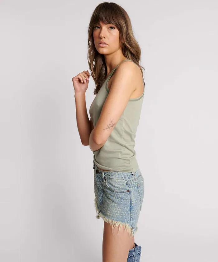 One Teaspoon Tees and Tanks SAGE ONE TEASPOON FINE RIB SINGLET 8211 Women One Teaspoon Tees and Tanks SAGE ONE TEASPOON FINE RIB SINGLET 8211 Women