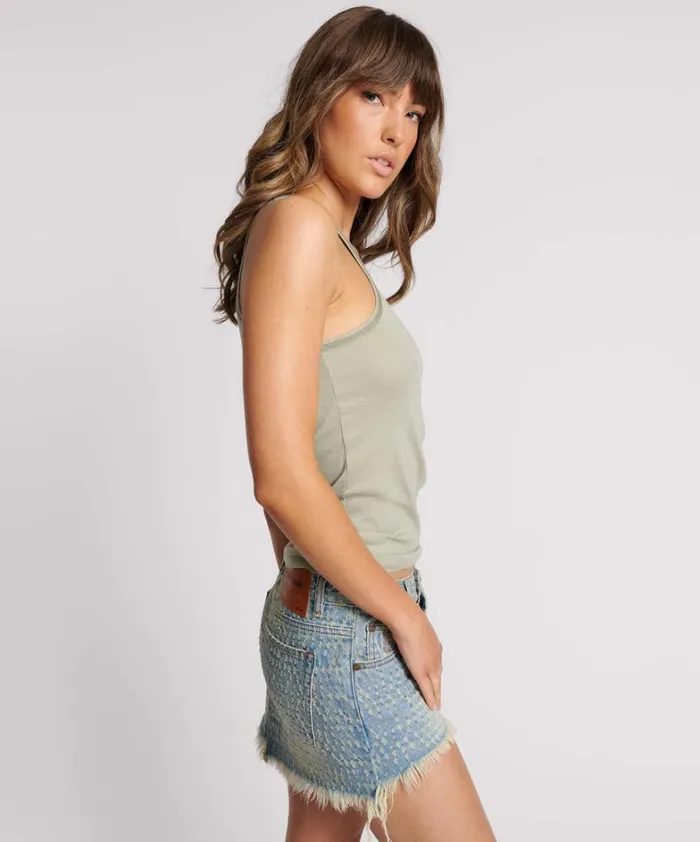 One Teaspoon Tees and Tanks SAGE ONE TEASPOON FINE RIB SINGLET 8211 Women One Teaspoon Tees and Tanks SAGE ONE TEASPOON FINE RIB SINGLET 8211 Women