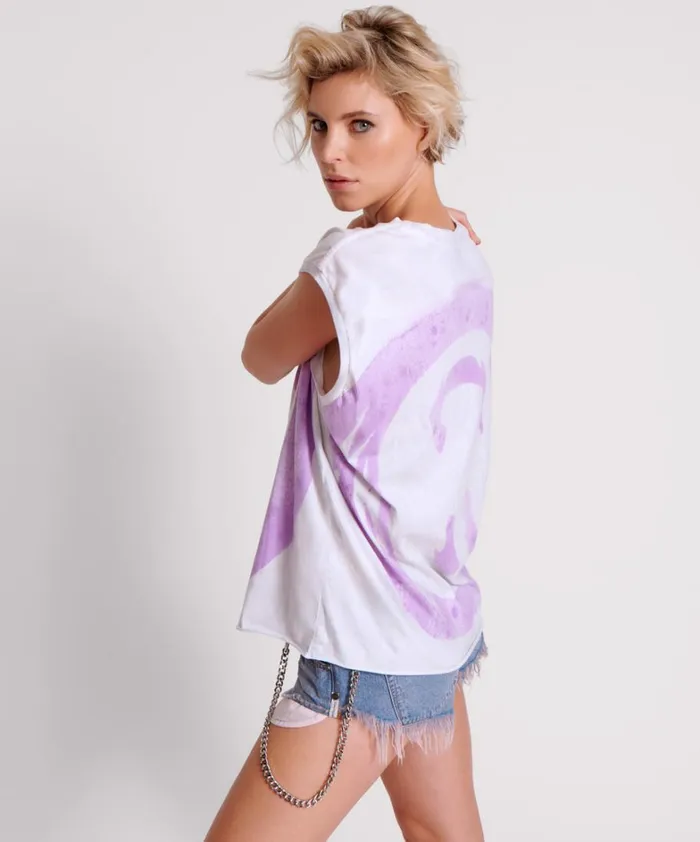 One Teaspoon Tees and Tanks SMILEY VIOLET HAND STAINED TANK 8211 Women