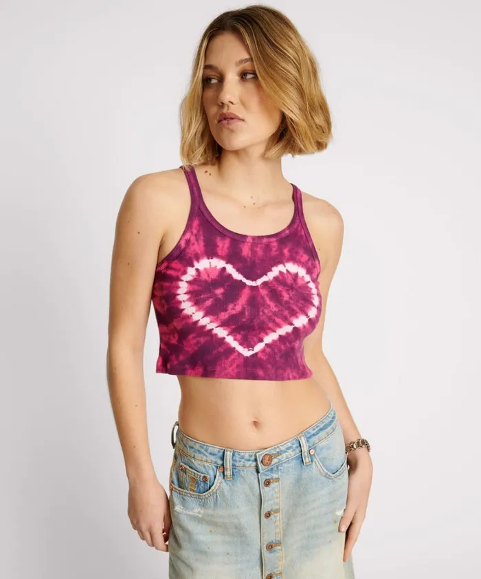 One Teaspoon Tees and Tanks TIE DYE HEART CROPPED RIB TANK 8211 Women