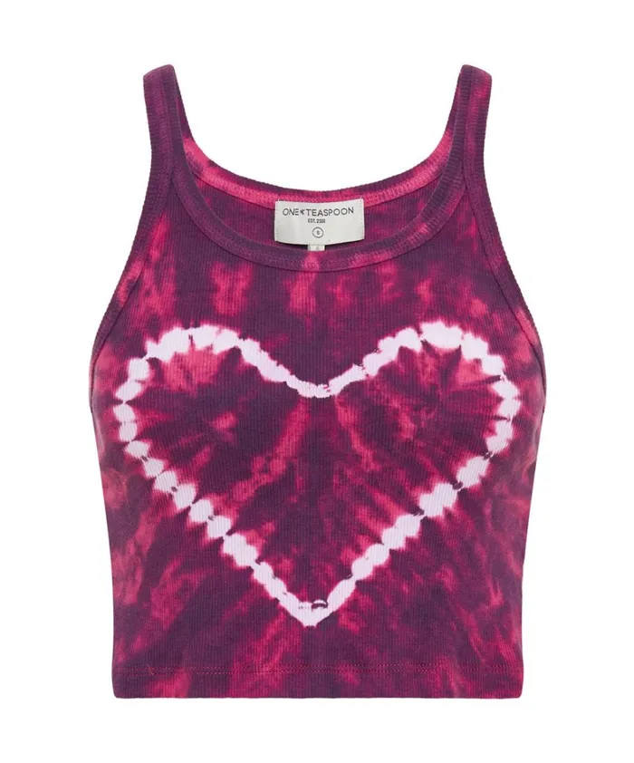 One Teaspoon Tees and Tanks TIE DYE HEART CROPPED RIB TANK 8211 Women One Teaspoon Tees and Tanks TIE DYE HEART CROPPED RIB TANK 8211 Women