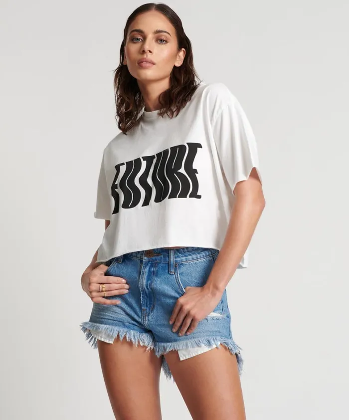 One Teaspoon Tees and Tanks WHITE CROPPED FUTURE TEE 8211 Women