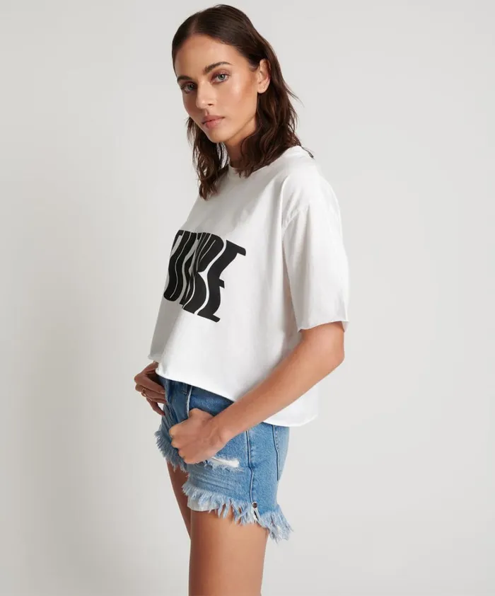 One Teaspoon Tees and Tanks WHITE CROPPED FUTURE TEE 8211 Women
