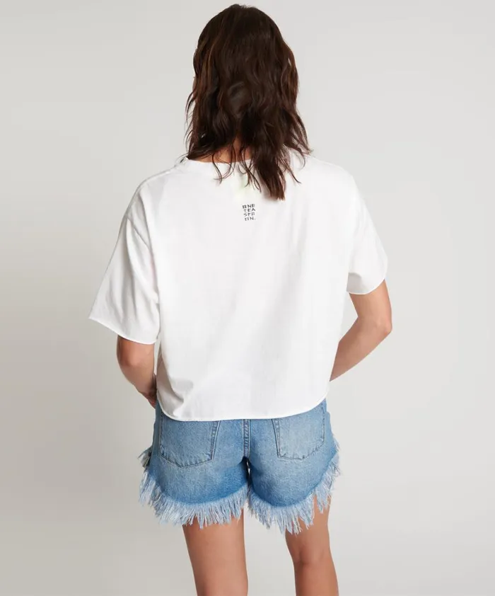 One Teaspoon Tees and Tanks WHITE CROPPED FUTURE TEE 8211 Women
