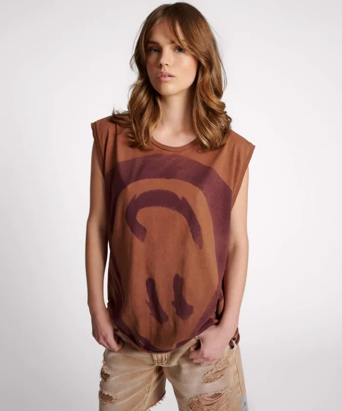 One Teaspoon Tops HAND SPRAYED SMILEY OVERSIZED TANK 8211 Women