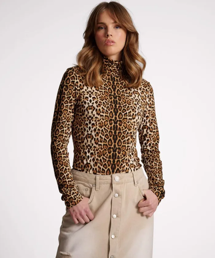 One Teaspoon Tops LEOPARD JERSEY TURTLE NECK LONG SLEEVE TOP 8211 Women