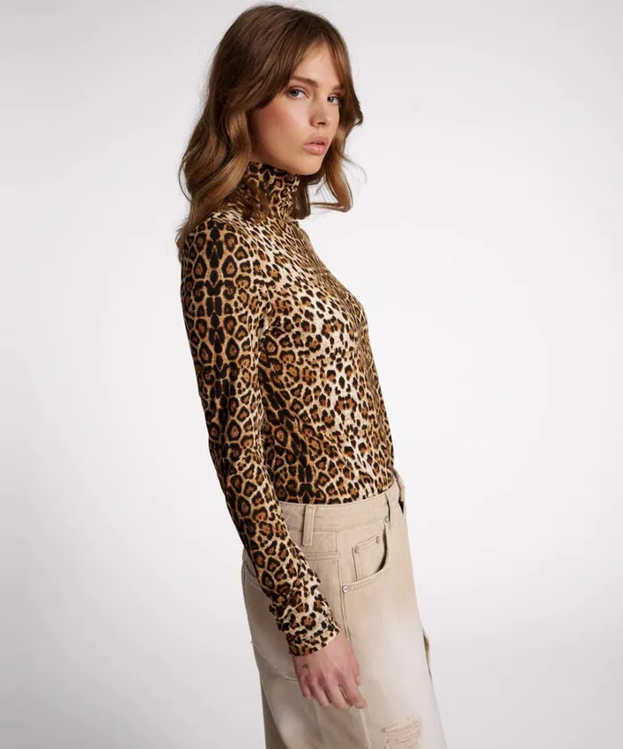 One Teaspoon Tops LEOPARD JERSEY TURTLE NECK LONG SLEEVE TOP 8211 Women
