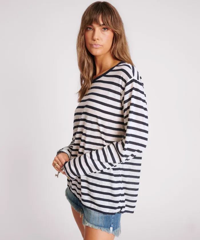 One Teaspoon Tops LINEN YARN DYE STRIPE LONGSLEEVE BOYFRIEND TEE 8211 Women