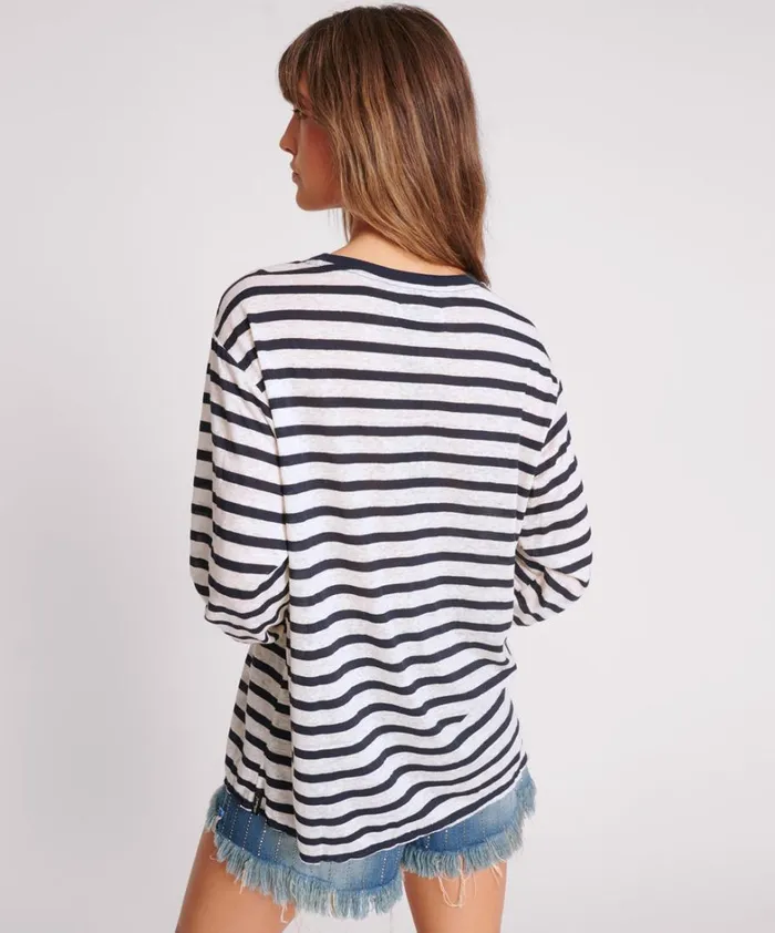 One Teaspoon Tops LINEN YARN DYE STRIPE LONGSLEEVE BOYFRIEND TEE 8211 Women
