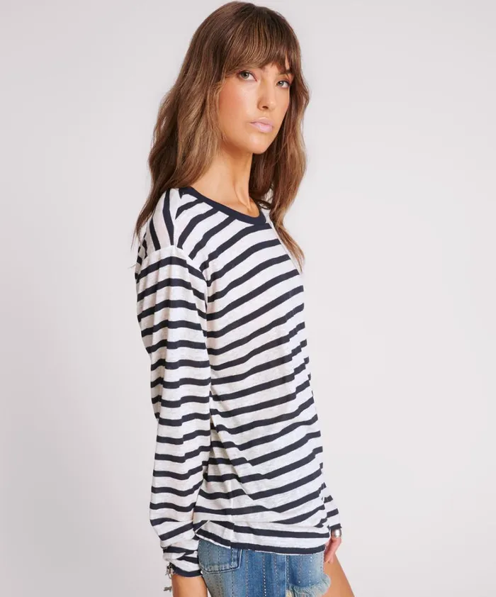 One Teaspoon Tops LINEN YARN DYE STRIPE LONGSLEEVE BOYFRIEND TEE 8211 Women