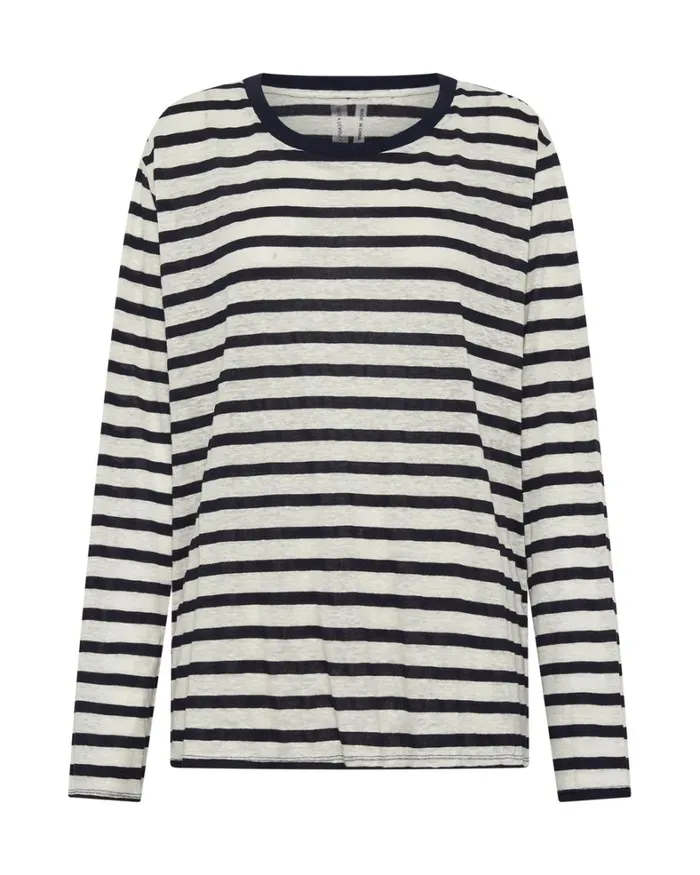 One Teaspoon Tops LINEN YARN DYE STRIPE LONGSLEEVE BOYFRIEND TEE 8211 Women