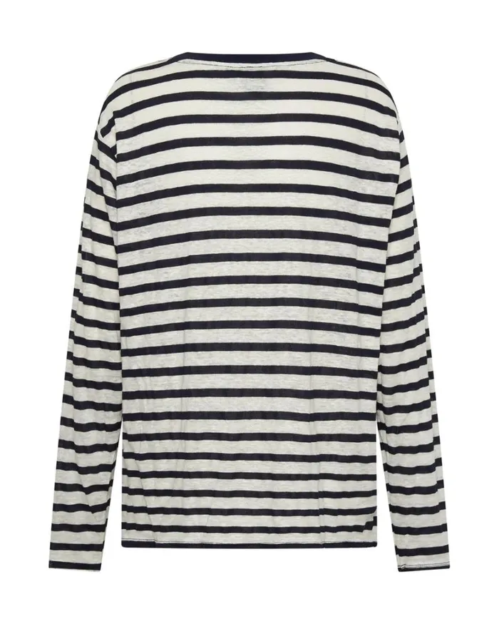 One Teaspoon Tops LINEN YARN DYE STRIPE LONGSLEEVE BOYFRIEND TEE 8211 Women