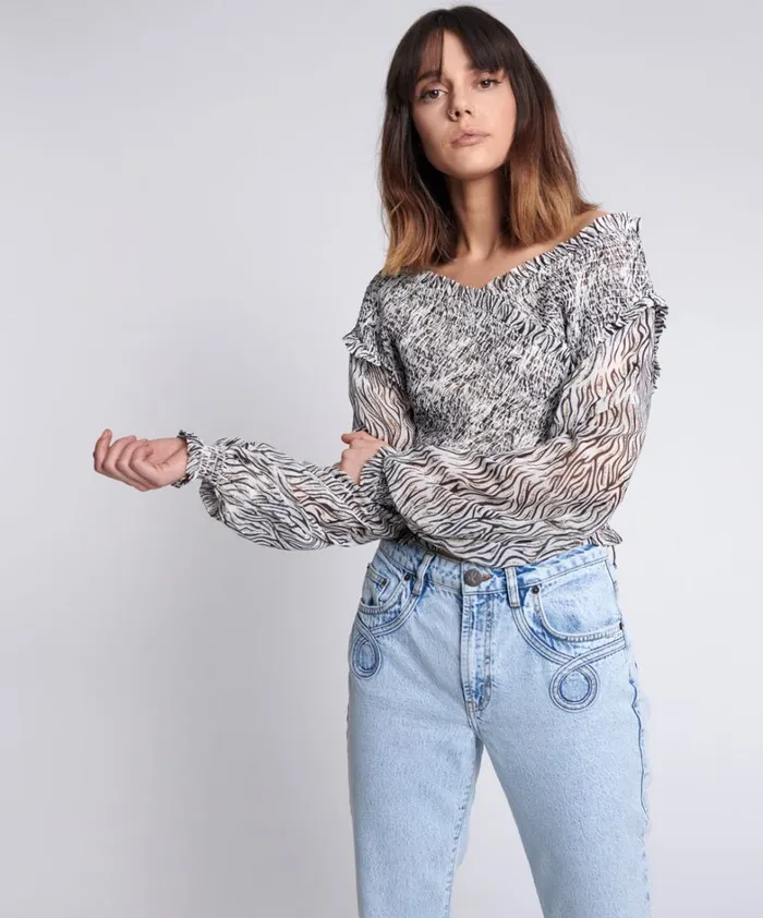 One Teaspoon Tops ZEBRA BARDOT CROSS OVER TOP 8211 Women