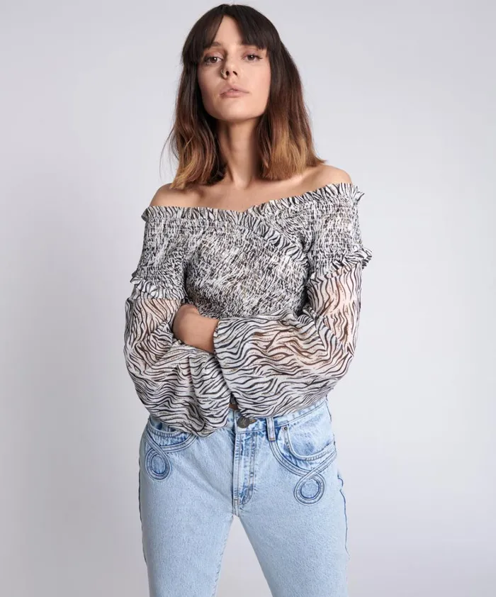 One Teaspoon Tops ZEBRA BARDOT CROSS OVER TOP 8211 Women One Teaspoon Tops ZEBRA BARDOT CROSS OVER TOP 8211 Women