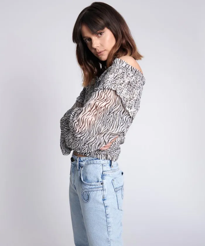 One Teaspoon Tops ZEBRA BARDOT CROSS OVER TOP 8211 Women One Teaspoon Tops ZEBRA BARDOT CROSS OVER TOP 8211 Women