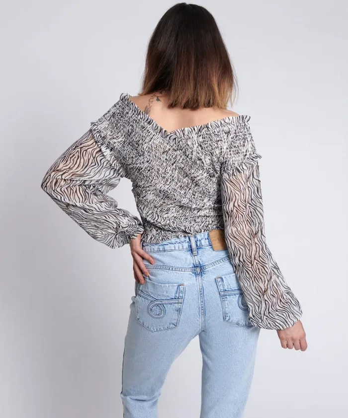 One Teaspoon Tops ZEBRA BARDOT CROSS OVER TOP 8211 Women One Teaspoon Tops ZEBRA BARDOT CROSS OVER TOP 8211 Women