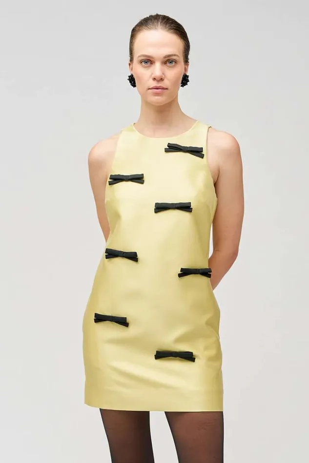 Oroton Dresses Women Bow Detail Shift Dress Lemon Zest