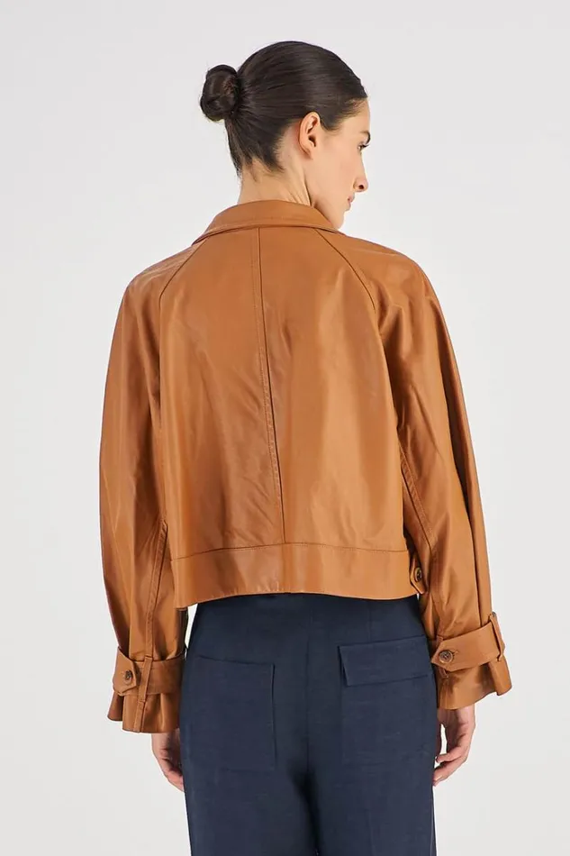Oroton Jackets and Outerwear Women Leather Cropped Trench Wicker