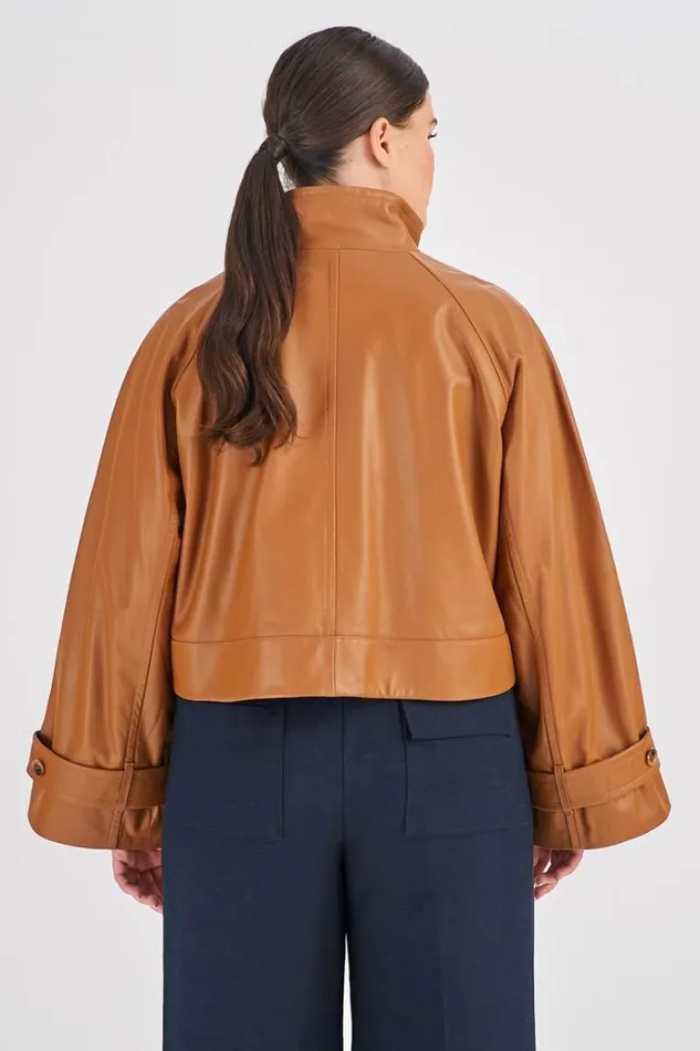 Oroton Jackets and Outerwear Women Leather Cropped Trench Wicker