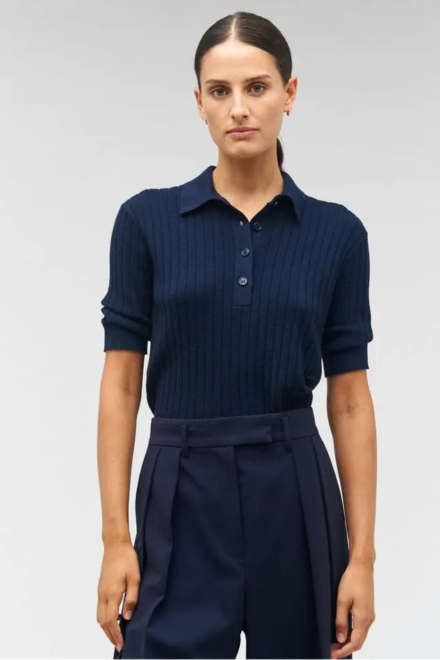 Oroton Knitwear Women Stitch Rib Polo North Sea