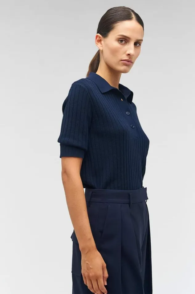 Oroton Knitwear Women Stitch Rib Polo North Sea