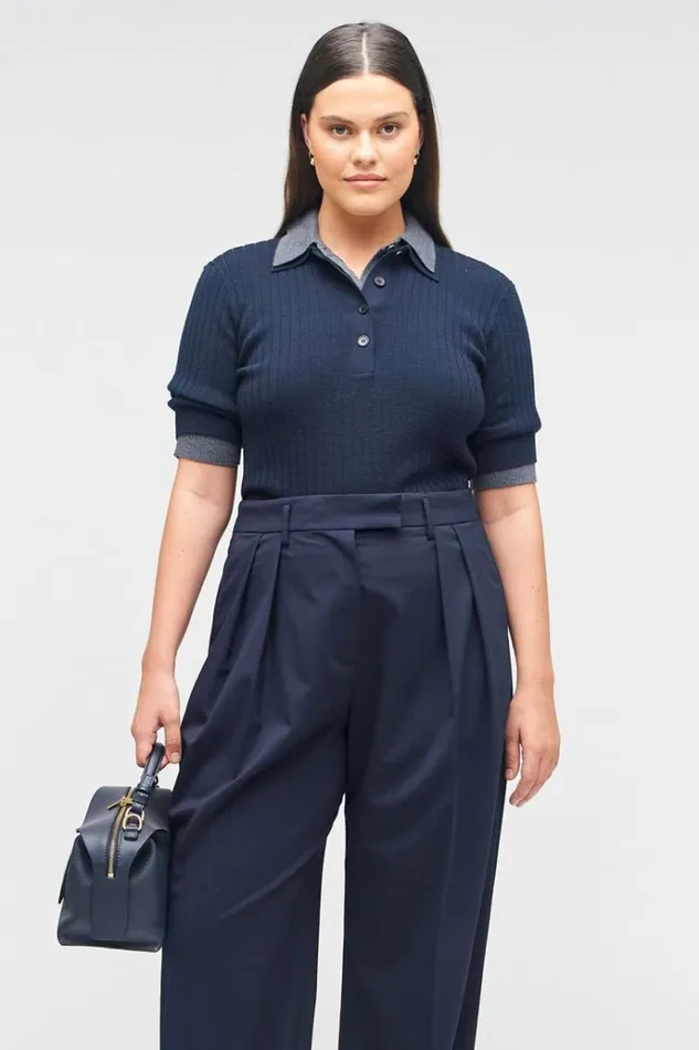Oroton Knitwear Women Stitch Rib Polo North Sea