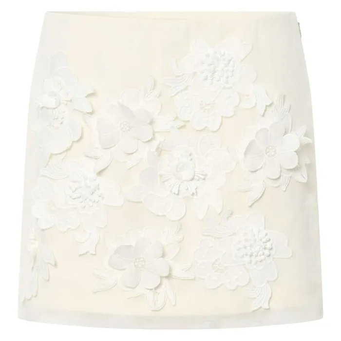 Oroton Skirts Women Lace Flower Mini Skirt Soft Cream