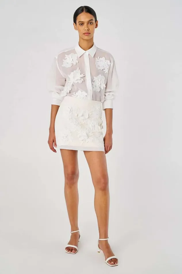 Oroton Skirts Women Lace Flower Mini Skirt Soft Cream