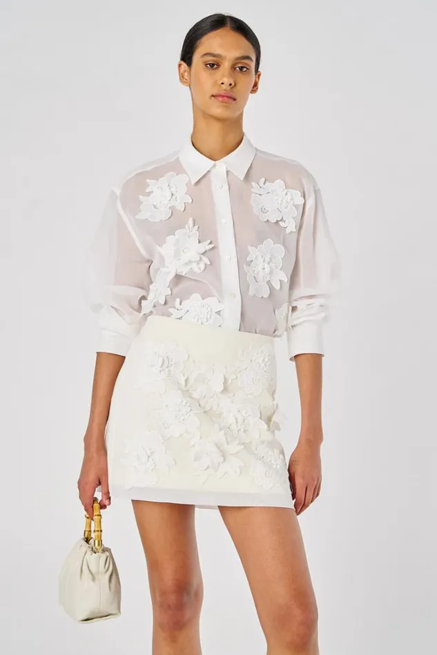 Oroton Skirts Women Lace Flower Mini Skirt Soft Cream