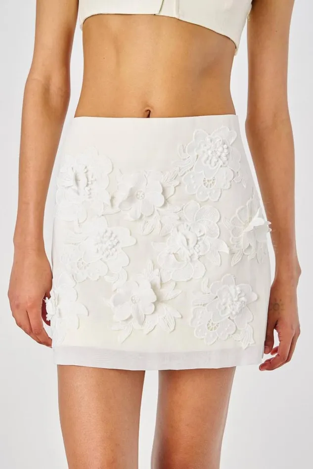 Oroton Skirts Women Lace Flower Mini Skirt Soft Cream