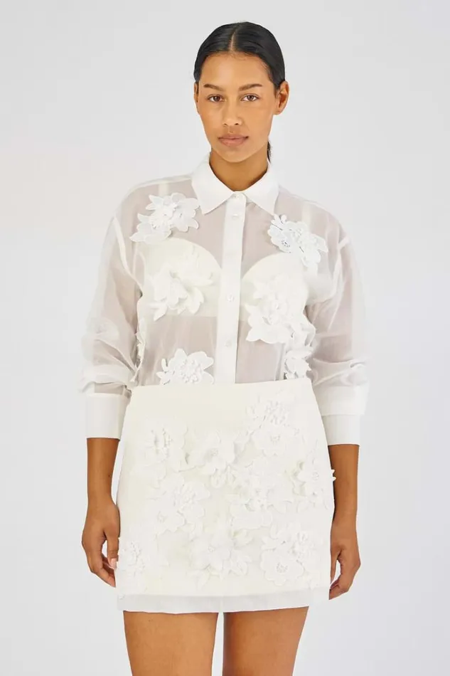 Oroton Skirts Women Lace Flower Mini Skirt Soft Cream