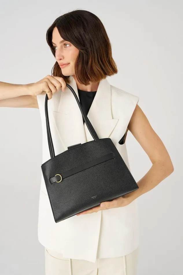 Oroton Work Women Audrey Small Three Pocket Day Bag Black