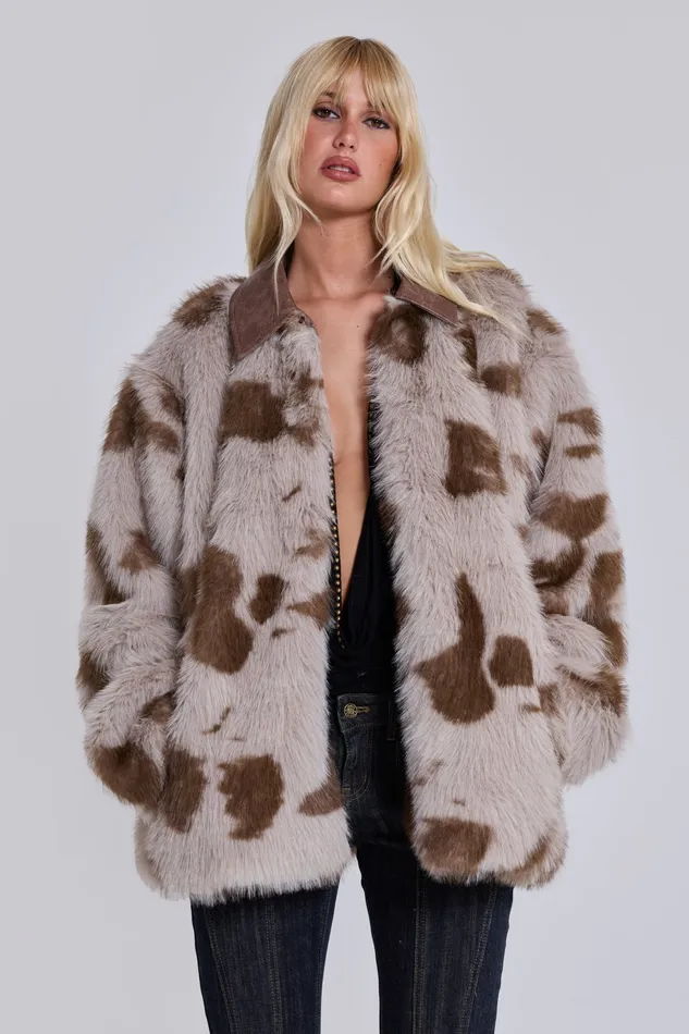 Outerwear Women Jaded London Lorax Cow Faux Fur Jacket