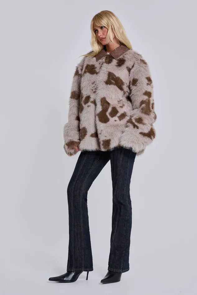 Outerwear Women Jaded London Lorax Cow Faux Fur Jacket