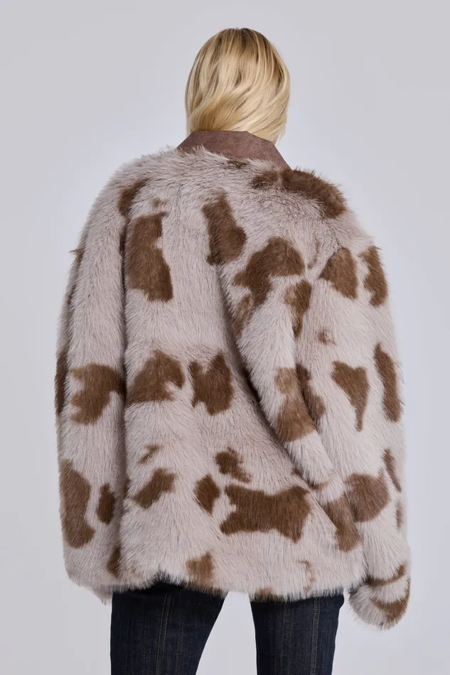 Outerwear Women Jaded London Lorax Cow Faux Fur Jacket