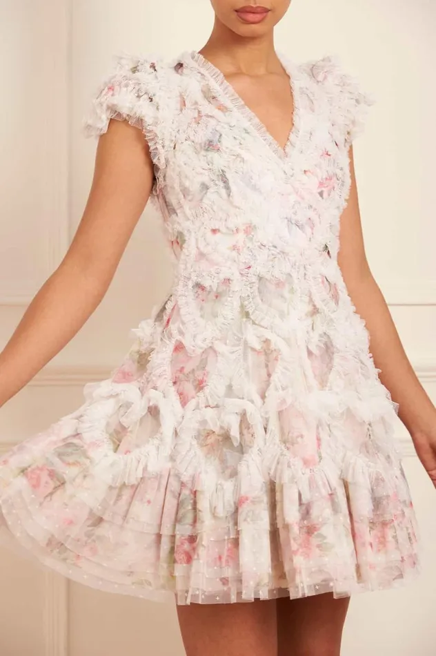 Paradise Garden Amorette VNeck Micro Mini Dress Multi Women Needle and Thread Dresses