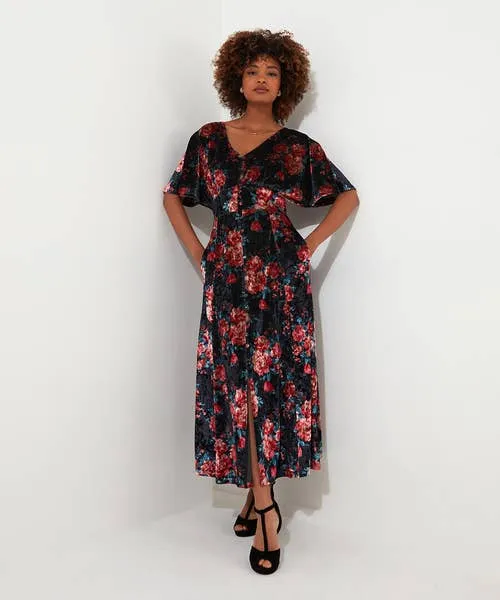Petite Collection Apparel Radiant Rose Velour Dress Black Joebrowns Petite Collection Apparel Radiant Rose Velour Dress Black Joebrowns