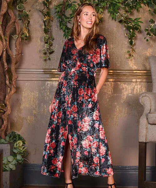 Petite Collection Apparel Radiant Rose Velour Dress Black Joebrowns Petite Collection Apparel Radiant Rose Velour Dress Black Joebrowns