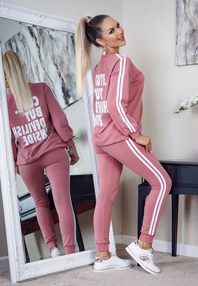 Pink 039Cute But Devilish039 Stripe Tracksuit Women Missfiga LoungewearTracksuits