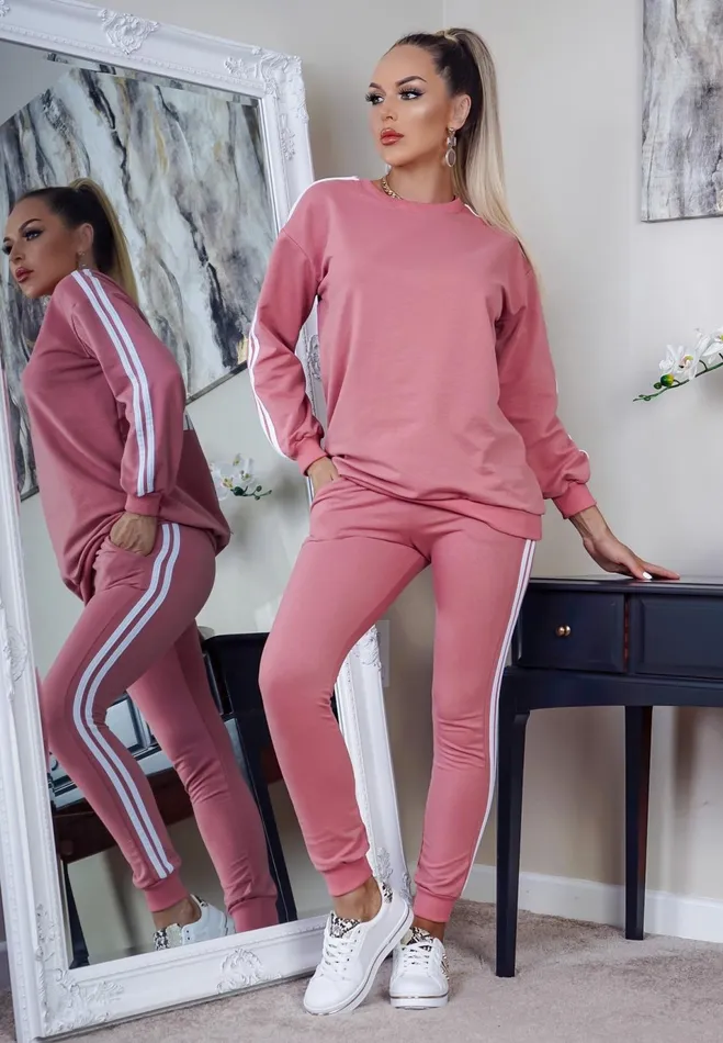 Pink 039Cute But Devilish039 Stripe Tracksuit Women Missfiga LoungewearTracksuits Pink 039Cute But Devilish039 Stripe Tracksuit Women Missfiga LoungewearTracksuits