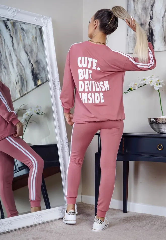 Pink 039Cute But Devilish039 Stripe Tracksuit Women Missfiga LoungewearTracksuits Pink 039Cute But Devilish039 Stripe Tracksuit Women Missfiga LoungewearTracksuits